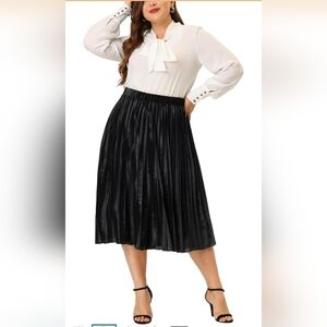 Pleated Black Velvet A-Line Skirt